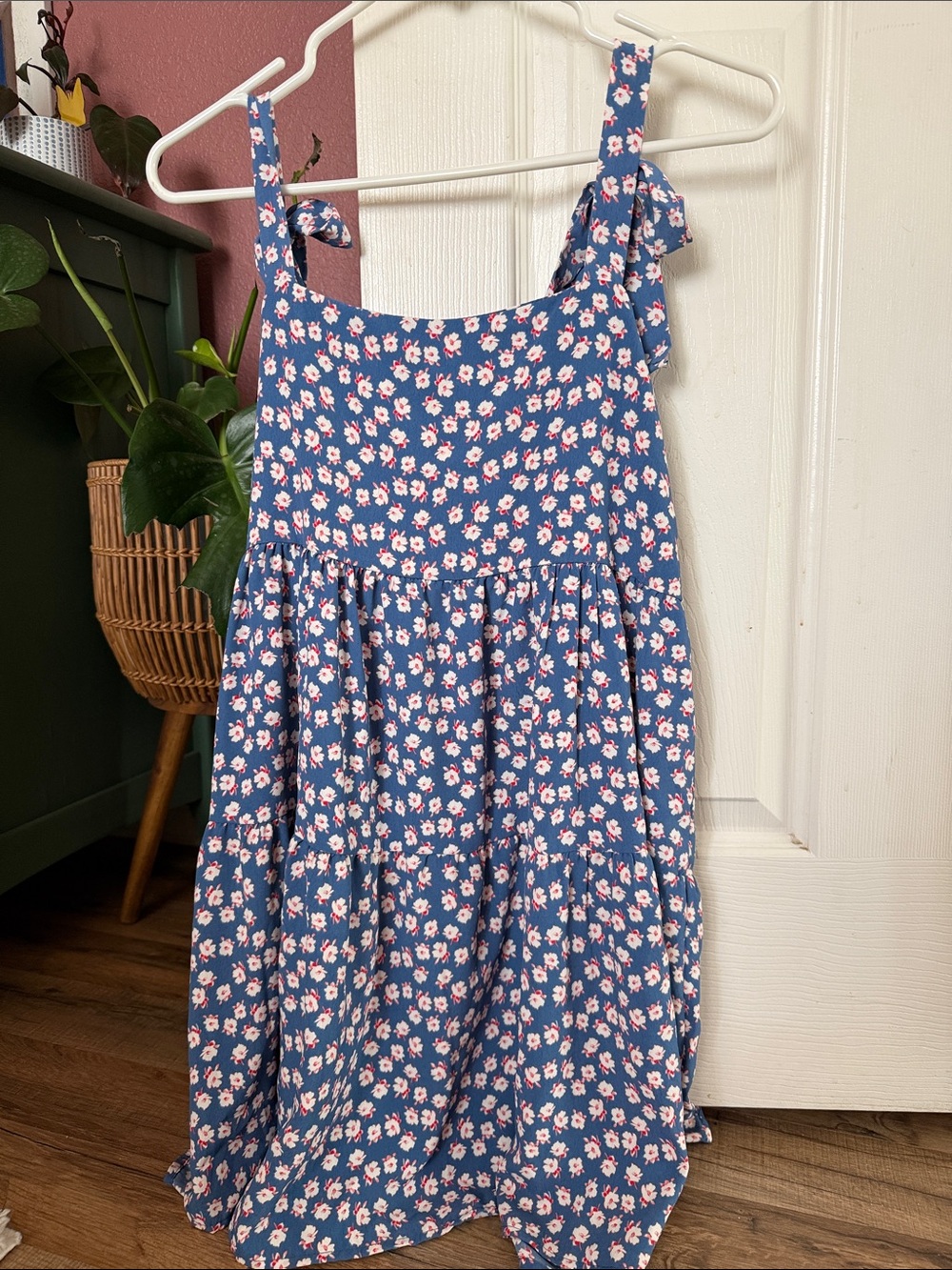Girls' Blue Floral Sundress with Tie Straps